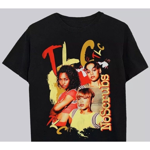 TLC Men's Size Medium‎ Short Sleeve Graphic Tee T-Shirt Black No Scrubs 90's - Picture 1 of 4